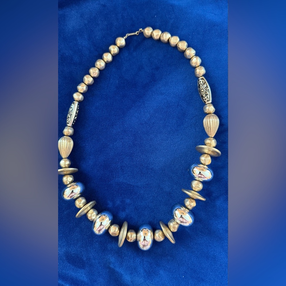 Silver Plated Brass Beaded Statement Necklace - Women Jewelry